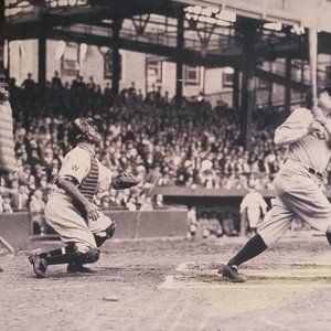 Black & white of Babe Ruth at bat